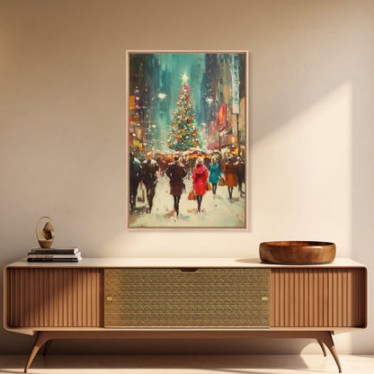 Christmas on The Town Square Framed Canvas Print, Wood Framed Christmas Decor, Holiday Mantle Art, Christmas Centerpiece Wall Art