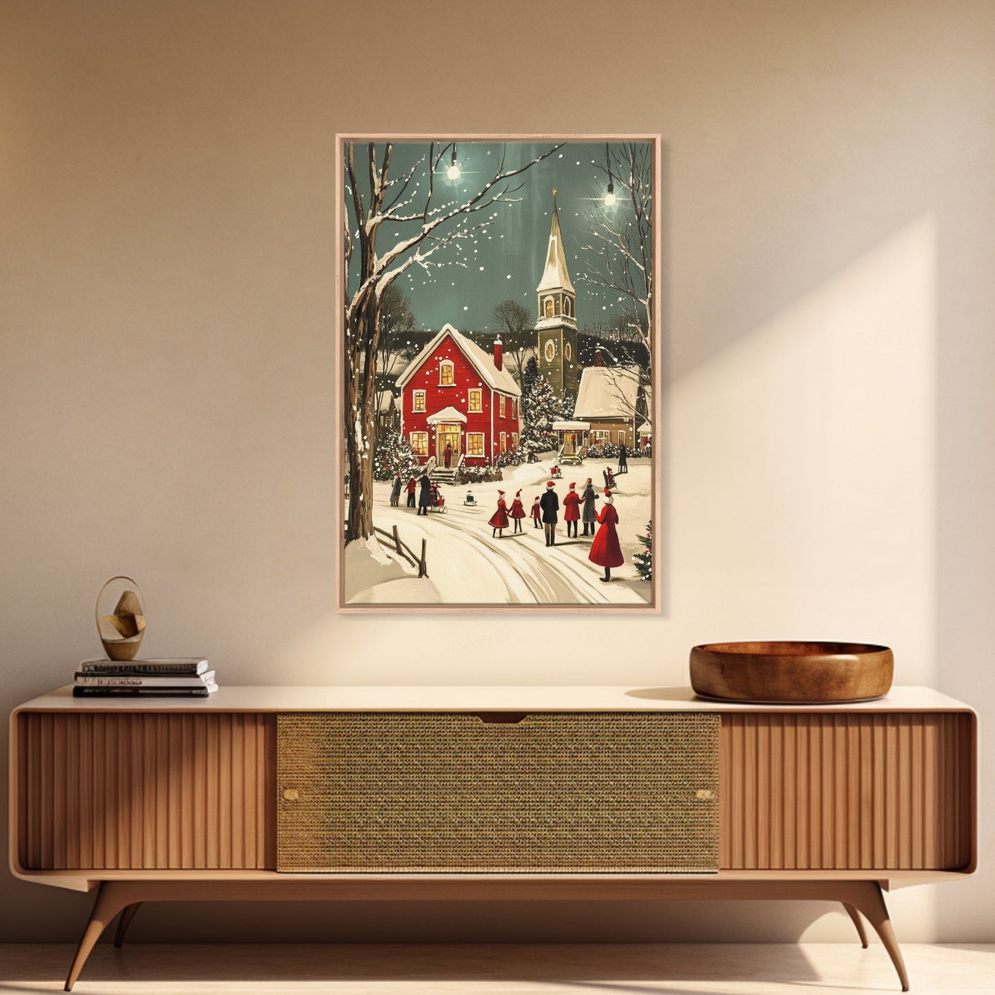 Small Town Christmas Painting Print, Christmas Village Art, Christmas Village Painting, Christmas Home Decor, Christmas Living Room Art