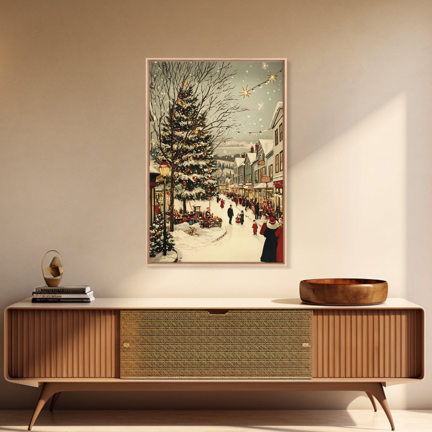 Christmas in Demark Framed Canvas Print, European Christmas Village Wall Art, Snowy Christmas Village Print, Christmas Prints, Xmas Art