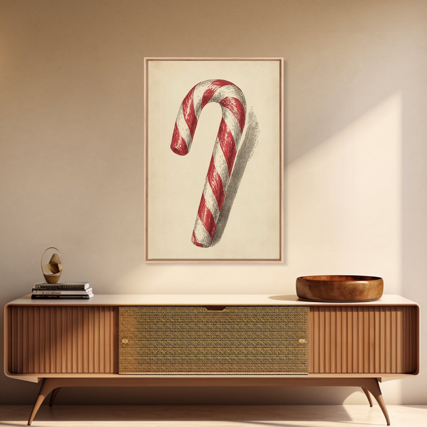 Christmas Wall Art - Candy Cane Sketch - Framed Canvas Print - Candy Cane Decor - Christmas Home Decor