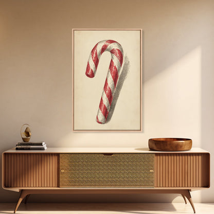 Christmas Wall Art - Candy Cane Sketch - Framed Canvas Print - Candy Cane Decor - Christmas Home Decor
