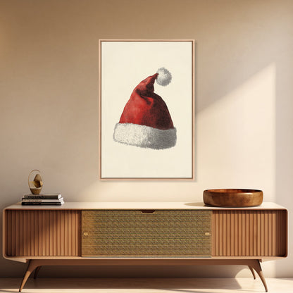 Painting of Santa's Hat Canvas Print - Framed Canvas - Minimalist Christmas Art - Boho Christmas Art - Rustic Christmas Art