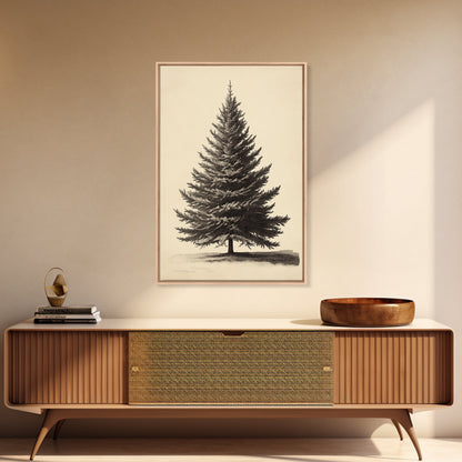 Vintage Christmas Tree Canvas Print - Framed Canvas - Minimalist Christmas Art - Boho Christmas Art - Rustic Christmas Art