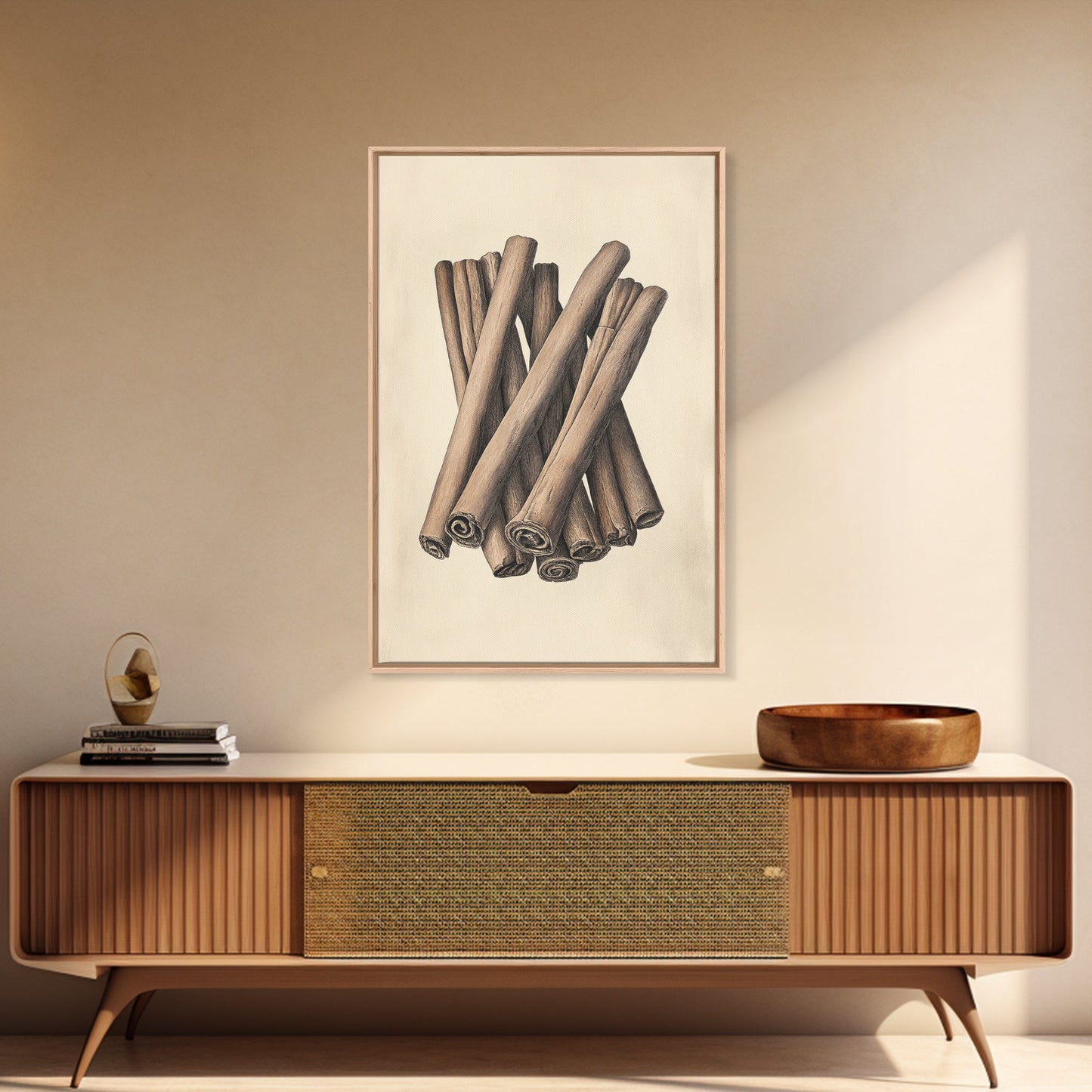Christmas Cinnamon Sticks Canvas Print - Framed Canvas - Minimalist Christmas Art - Boho Christmas Art - Rustic Christmas Art