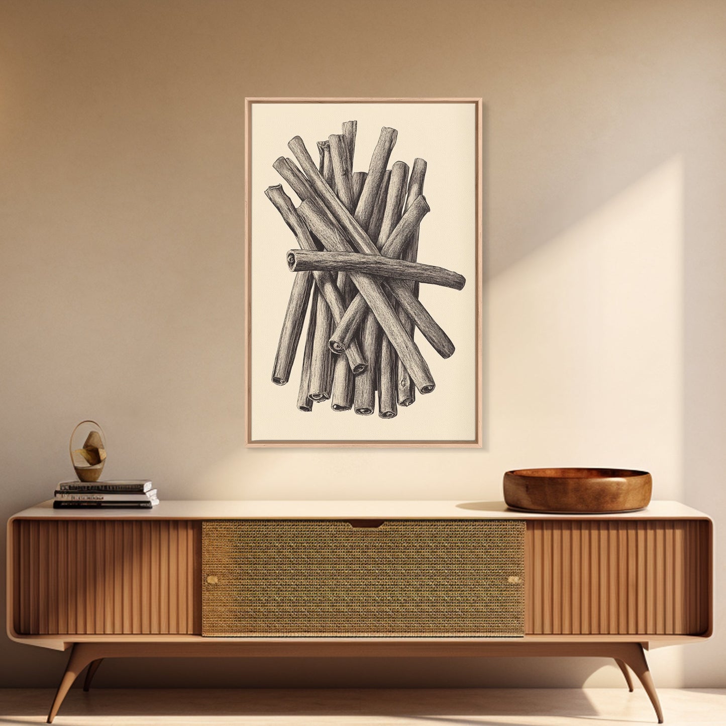 Retro Cinnamon Sticks Canvas Print - Framed Canvas - Minimalist Christmas Art - Boho Christmas Art - Rustic Christmas Art