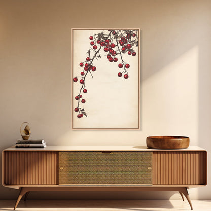 Red Holly Berries Canvas Print - Framed Canvas - Minimalist Christmas Art - Boho Christmas Art - Rustic Christmas Art