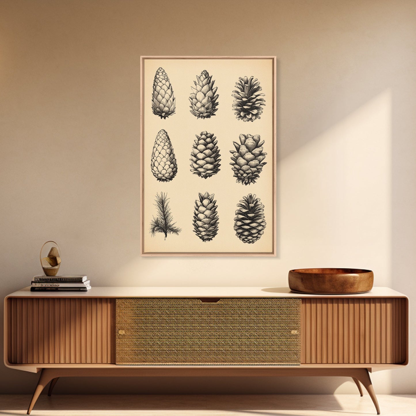 Vintage Pinecones Canvas Print - Framed Canvas - Minimalist Christmas Art - Boho Christmas Art - Rustic Christmas Art