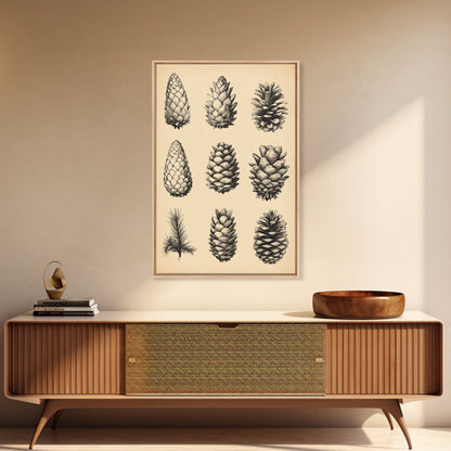 Vintage Pinecones Canvas Print - Framed Canvas - Minimalist Christmas Art - Boho Christmas Art - Rustic Christmas Art