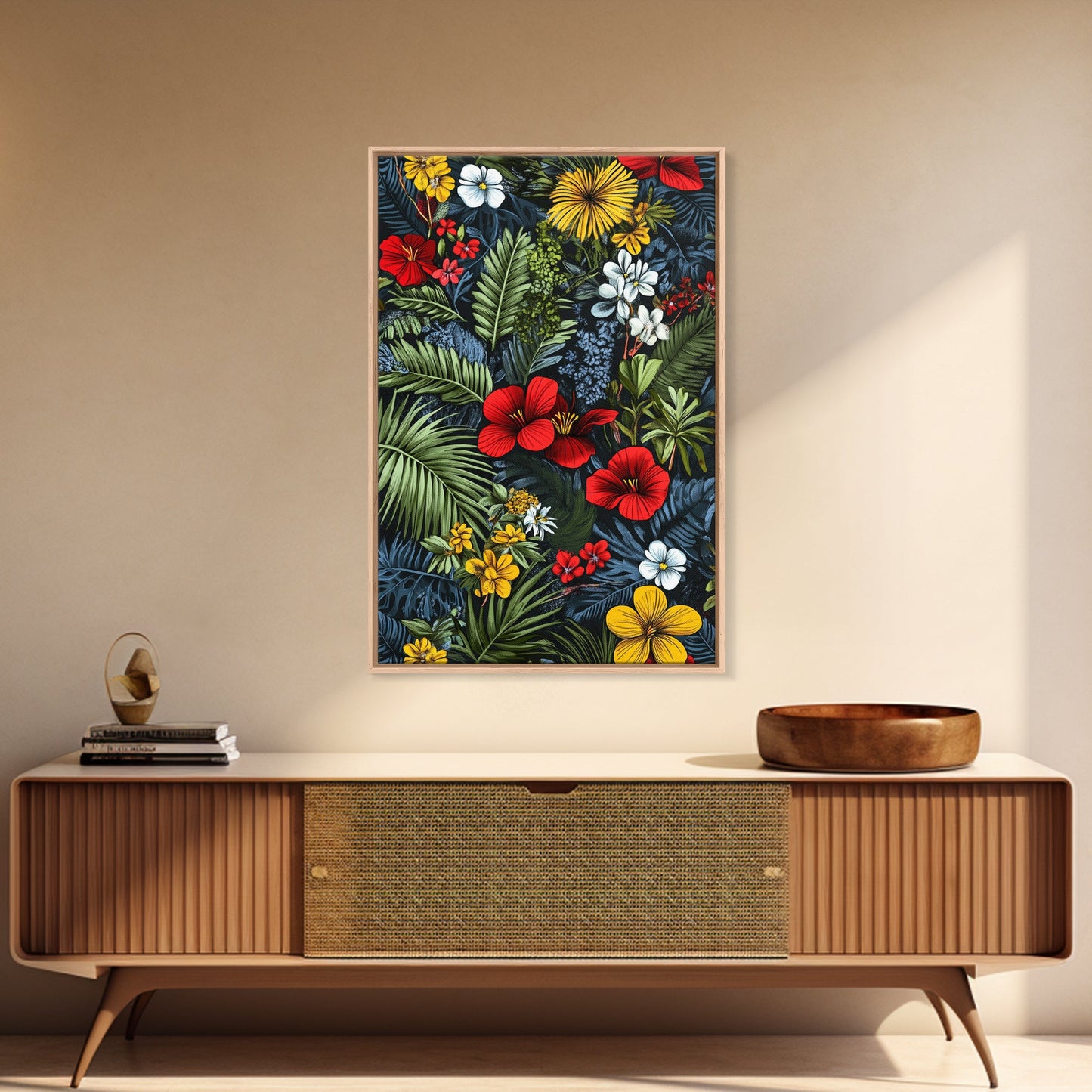 Jungle Painting Canvas Print, Mid-Century Modern Wall Art, Retro Home Decor, Wood Framed Canvas, Home Decor, Office Decor Gift Idea