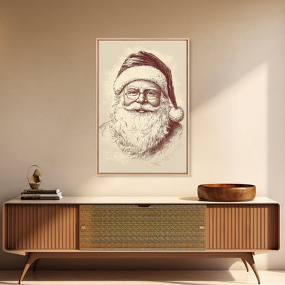 Portrait of Santa Clause Canvas Print - Framed Canvas - Minimalist Christmas Art - Boho Christmas Art - Rustic Christmas Art