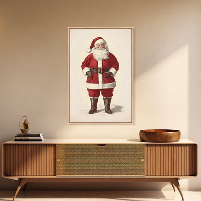 Cheerful Santa Clause Canvas Print - Framed Canvas - Minimalist Christmas Art - Boho Christmas Art - Rustic Christmas Art