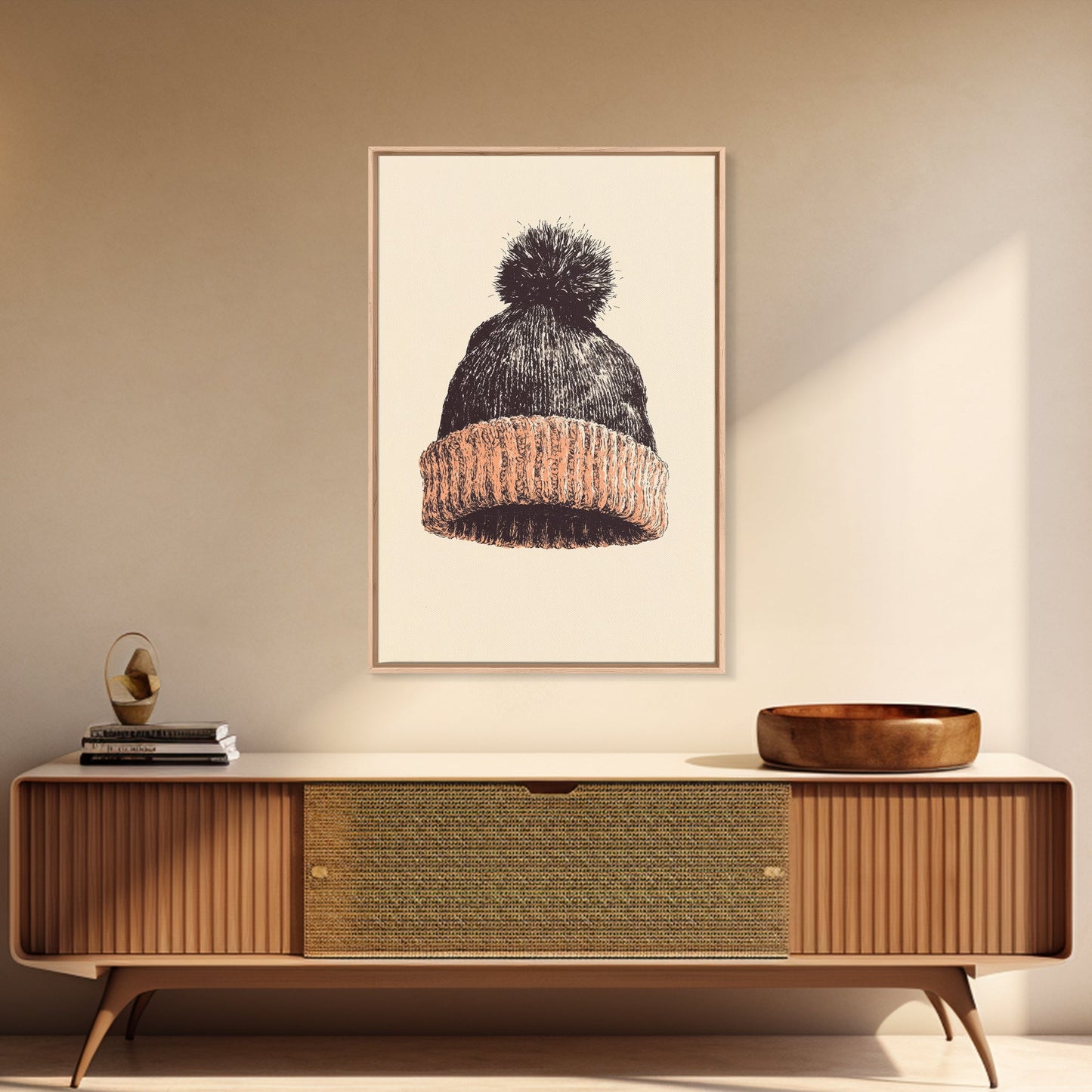 Christmas Beanie Hat Canvas Print - Framed Canvas - Minimalist Christmas Art - Boho Christmas Art - Rustic Christmas Art