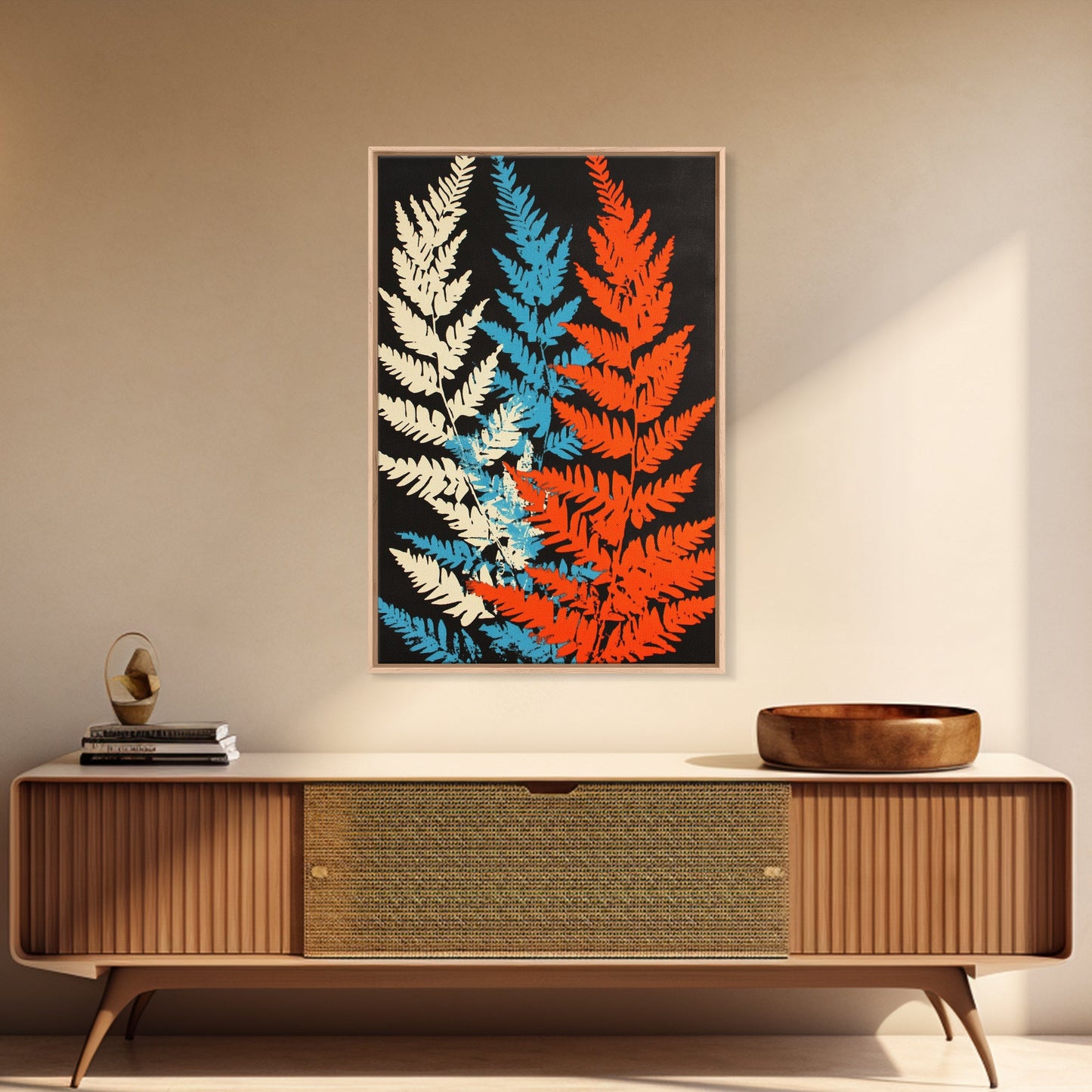 Fern Leaves Abstract Art Print, Retro MCM Style Home Decor, Mid Cenury Modern Abstract Wall Art, Fern Leaves Painting