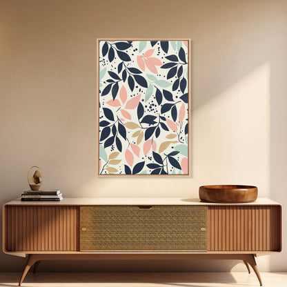 Pastel Florel and Botanical Wall Art, Mid Century Modern Leaves Art Print, Wood Frame Wall Art Canvas Print, Canvas Art, Living Room Decor
