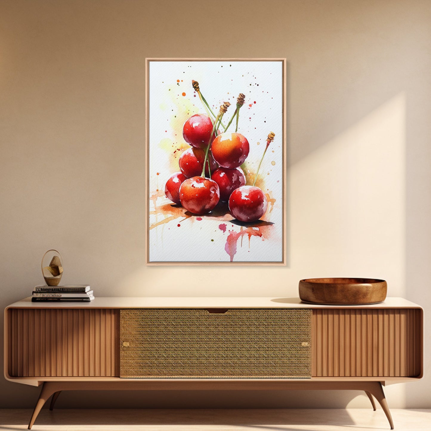 Cherry Wall Art Canvas Print, Cherry Painting, Kitchen Food Decor, Kitchen Wall Art, Original Cherry Painting, Home Decor For Kitchen