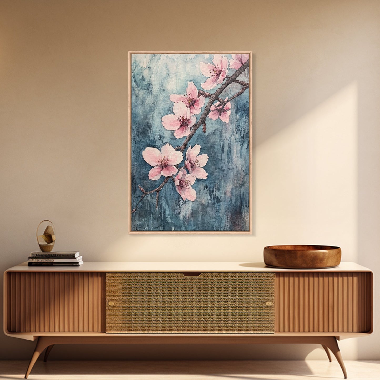 Home Decor Cherry Blossoms Wall Art, Cherry Blossom Art, Large Gallery Wrapped Canvas, Ready To Hang Aesthetic Decor, Cherry Blossom Art
