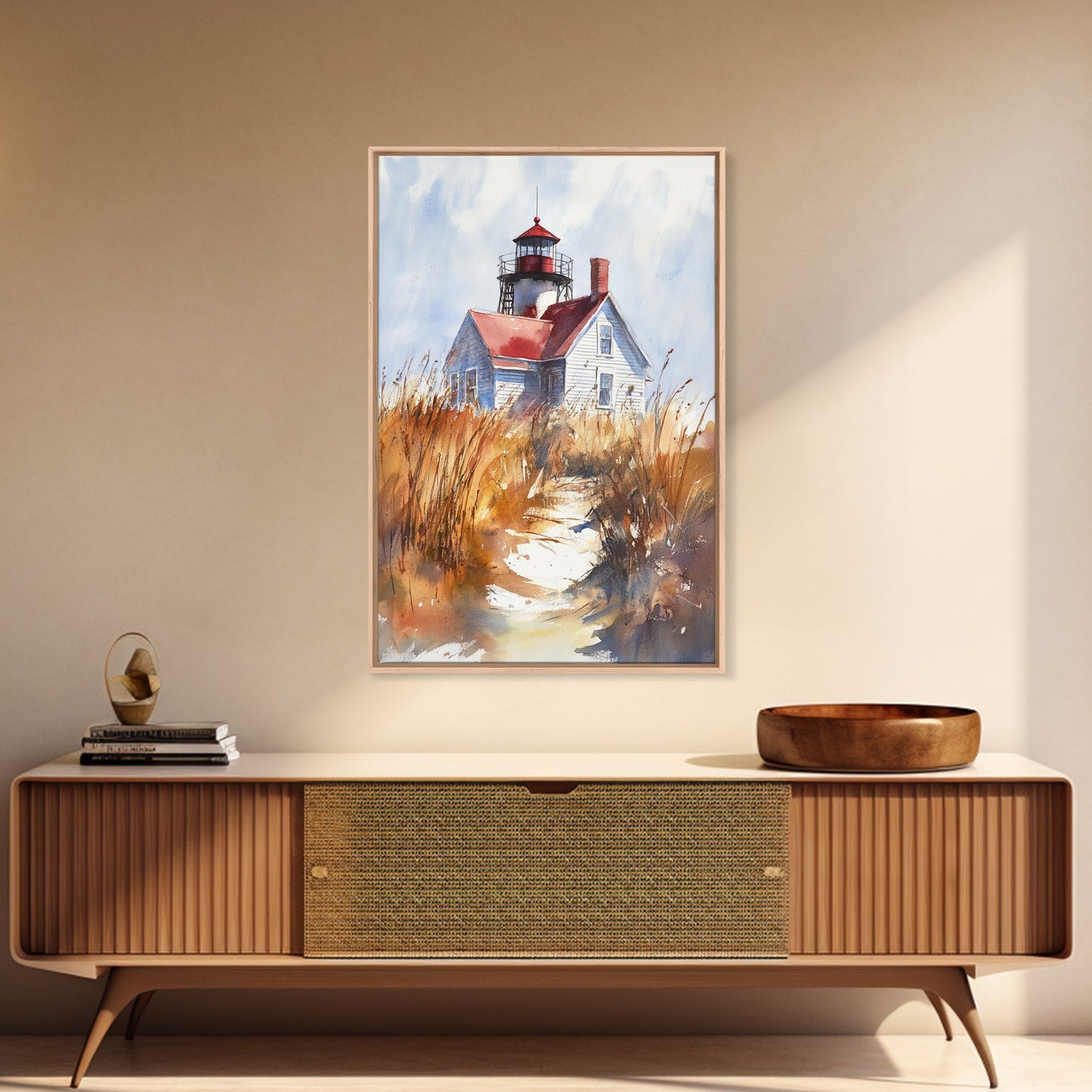 Maine Wall Art, Canvas Print, Ready To Hang Wall Art With Wood Frame, Maine Watercolor Painting, Nautical Home Decor