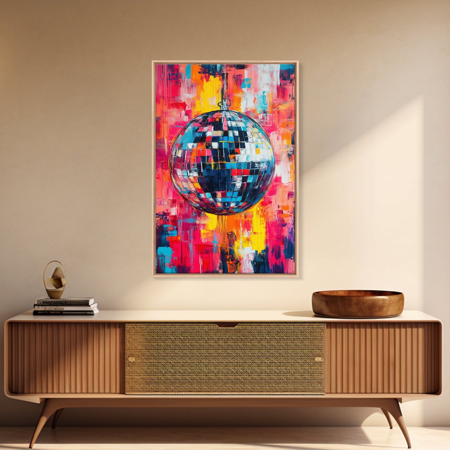 Graffiti Abstract Disco Ball Painting Print, Disco Ball Canvas Print, Rainbow Disco Ball, Pop Art Disco Ball Wall Art For Living Room