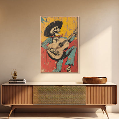 Haunted Skeleton Vaquero Cowboy Framed Canvas Print, Chicano Art, Mexican Home Decor, Mexican Wall Art