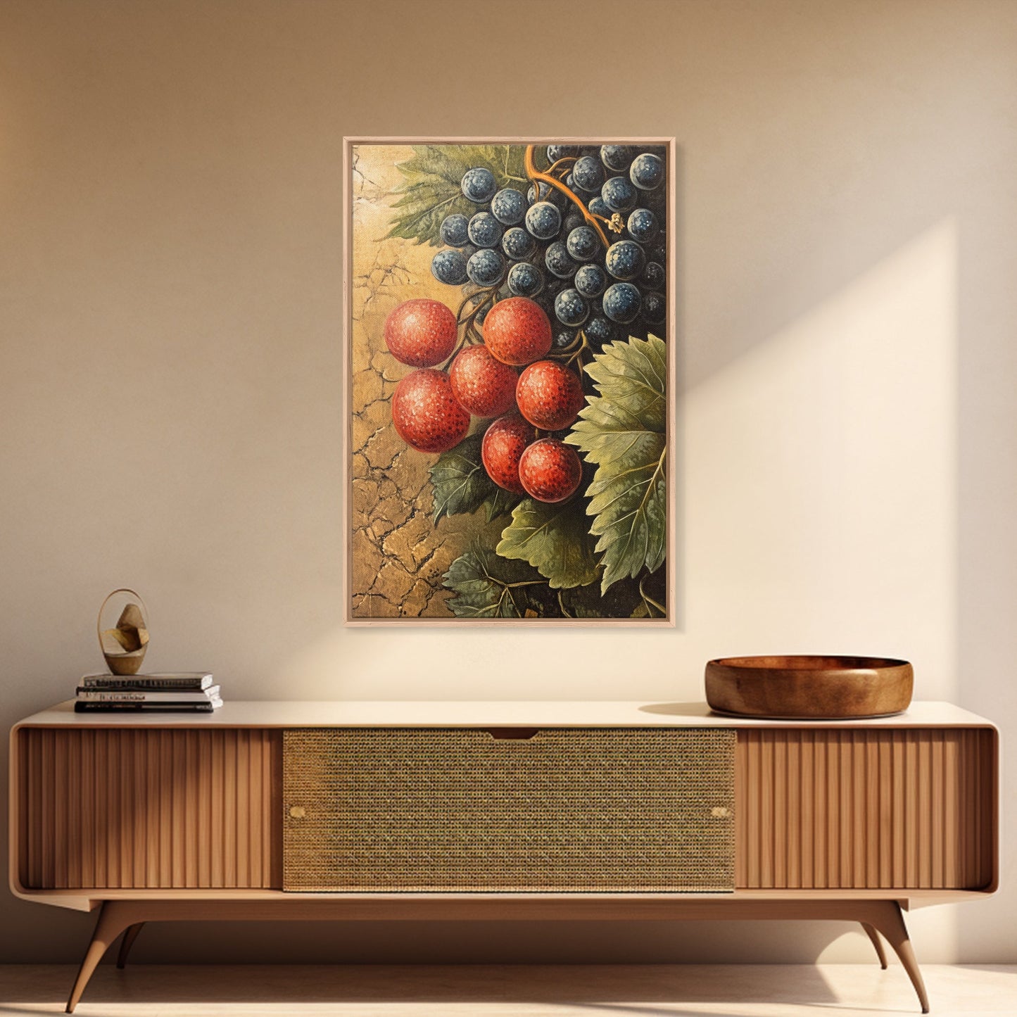 Grapes Wall Art Framed Canvas Print, Antique Fruit Still Life Oil Painting Print, Kitchen Decor, Modern Farmhouse Wall Art, Farmhouse Decor