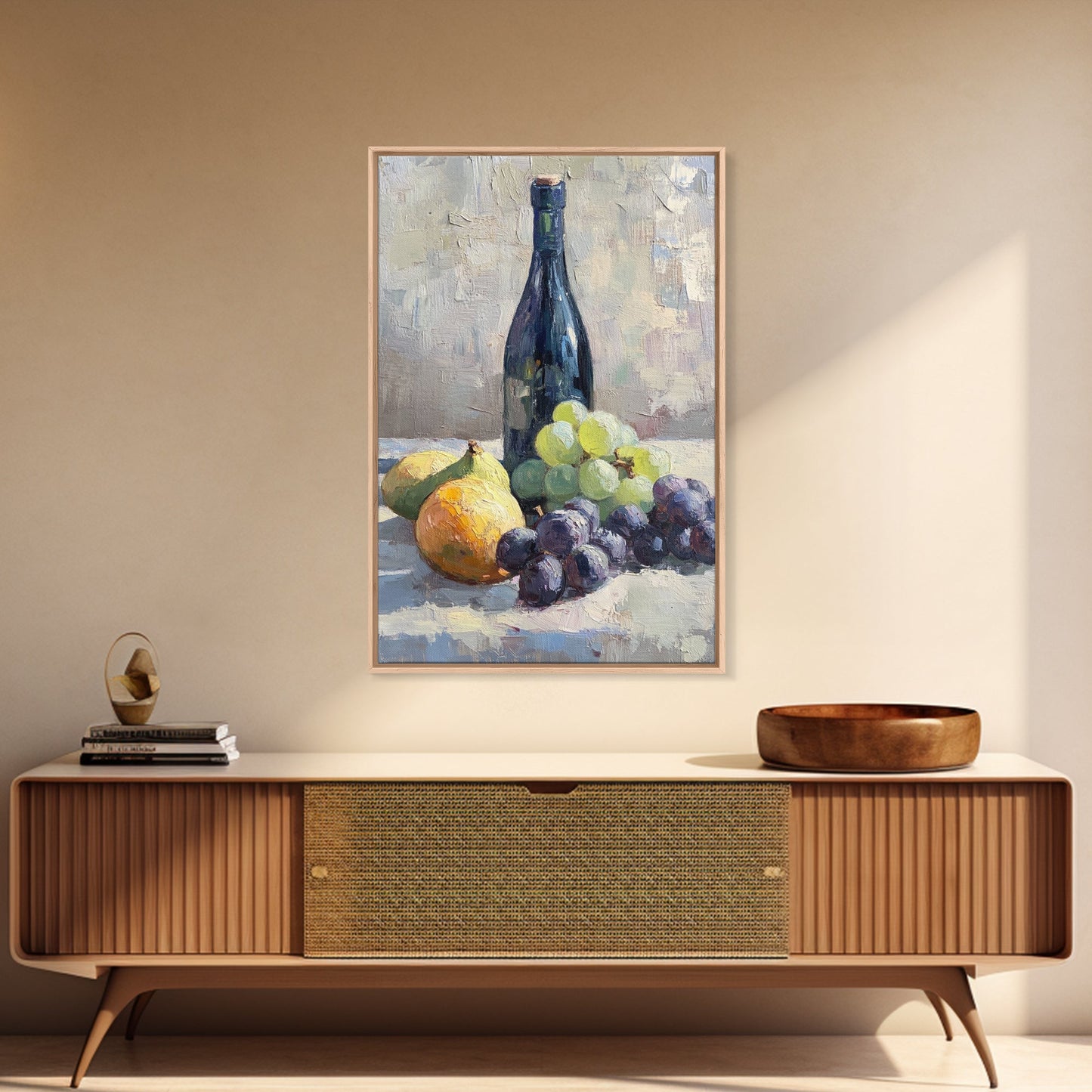 Still Life Of Grapes and Wine, Framed Canvas Print, Antique Style Fruit Still Life Oil Painting Print, Kitchen Decor, Rustic Farmhouse Kitchen Art
