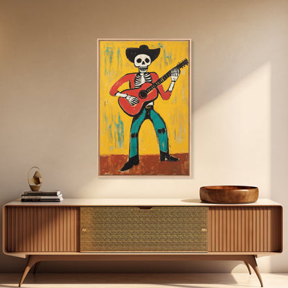 Canvas Print Of a Cowboy Skeleton Guitarist, Mexicano Art, Chicano Art, Original Artwork, Vaquero Art