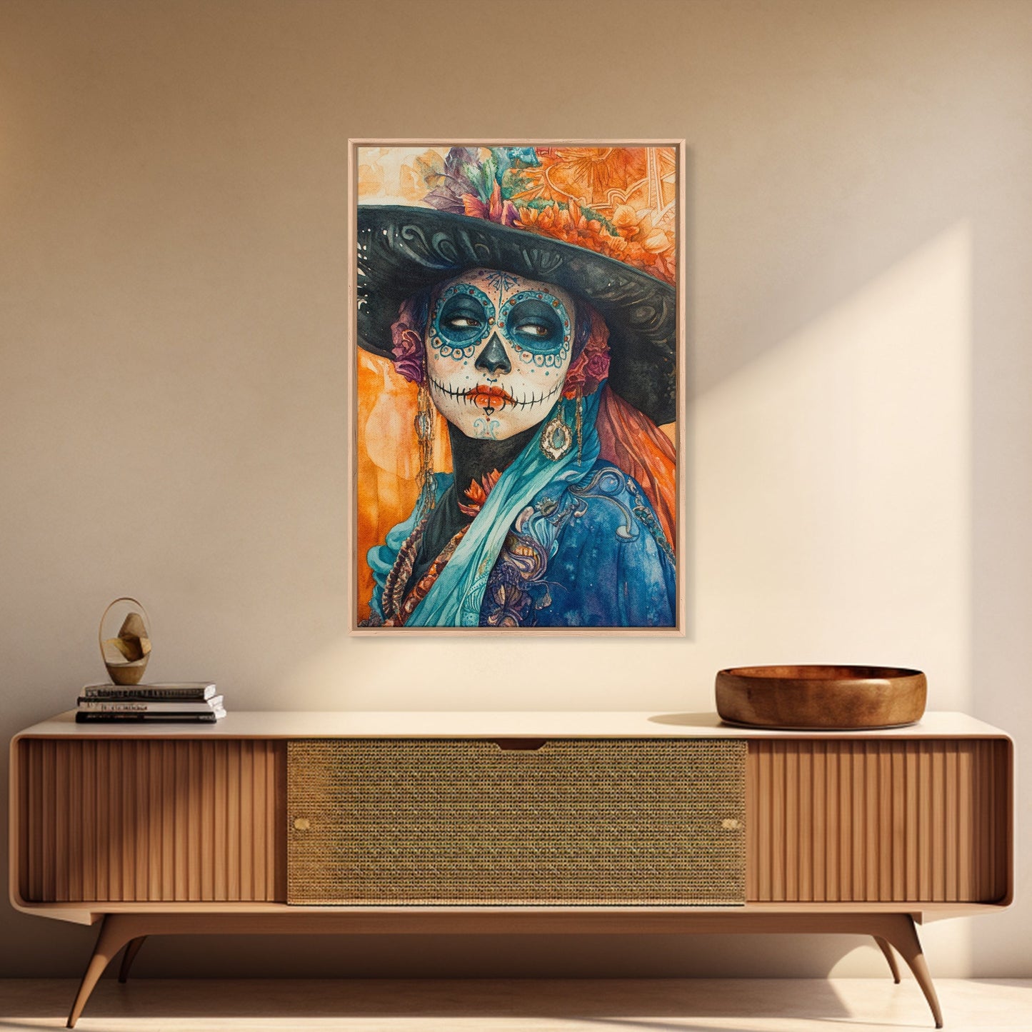 Chicano Art Framed Canvas Print, Day of the Dead / Dia De Los Muertos Wall Art, Mexicano Decor, Mexicano Wall Art, Southwestern Wall Art
