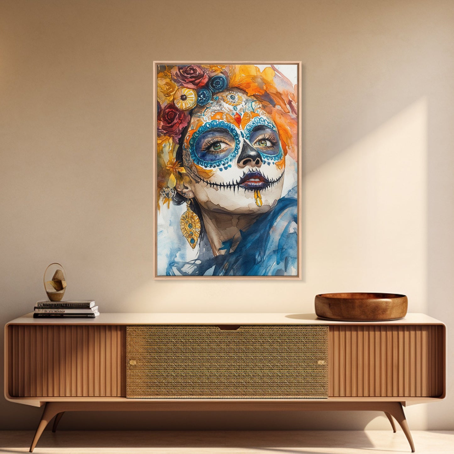 Chicano Art Framed Canvas Print, Day of the Dead / Dia De Los Muertos Wall Art, Mexicano Decor, Mexicano Wall Art, Senora Portrait