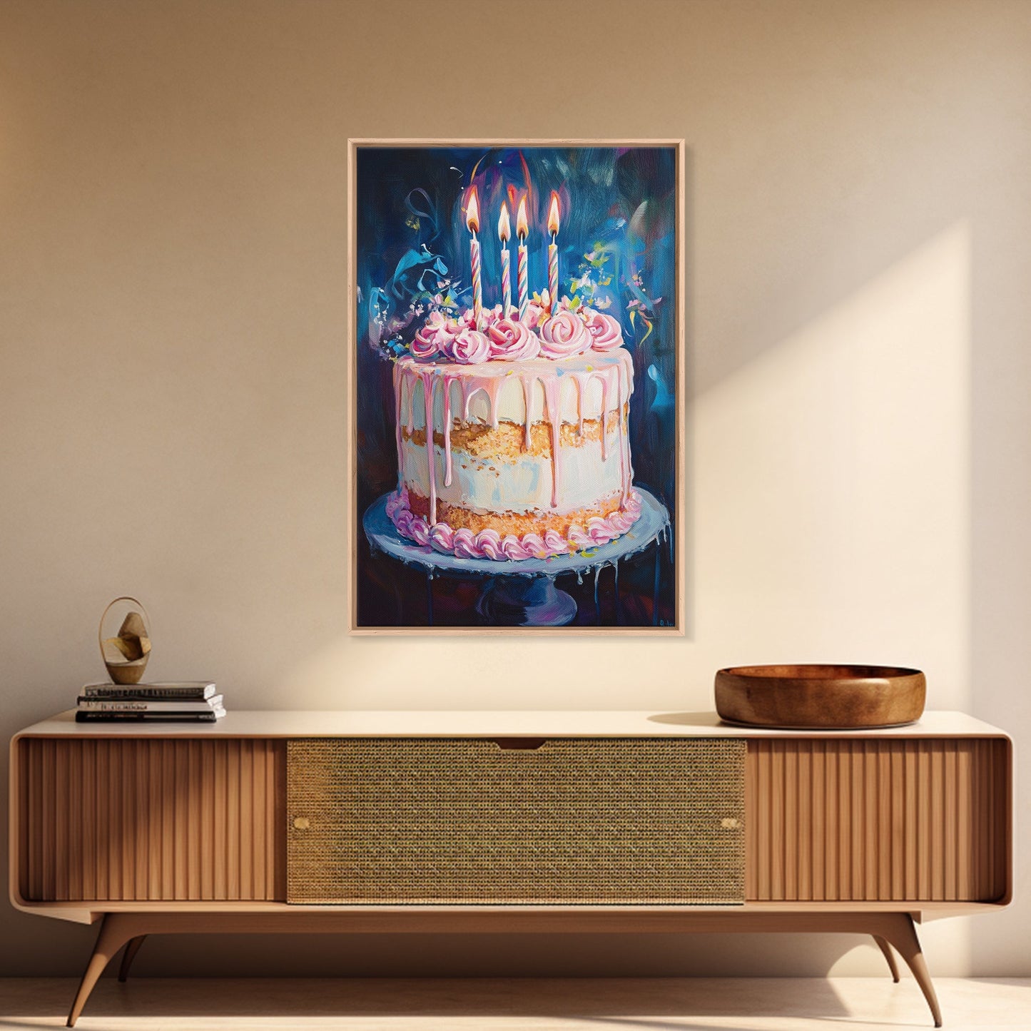 The Birthday Cake, Abstract Canvas Print Oil Painting Of a Birthday Cake, Kitchen Decor, Food Review Kitchen Art, Dining Room Art