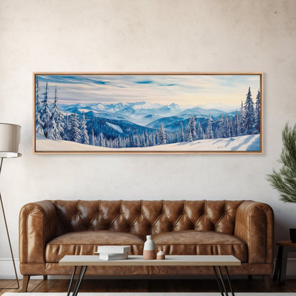 Winter Forest Landscape Painting Print, Horizontal Wall Art, Pine Tree Forest Covered in Snow, Mountain Painting, Mountain Landscape Art