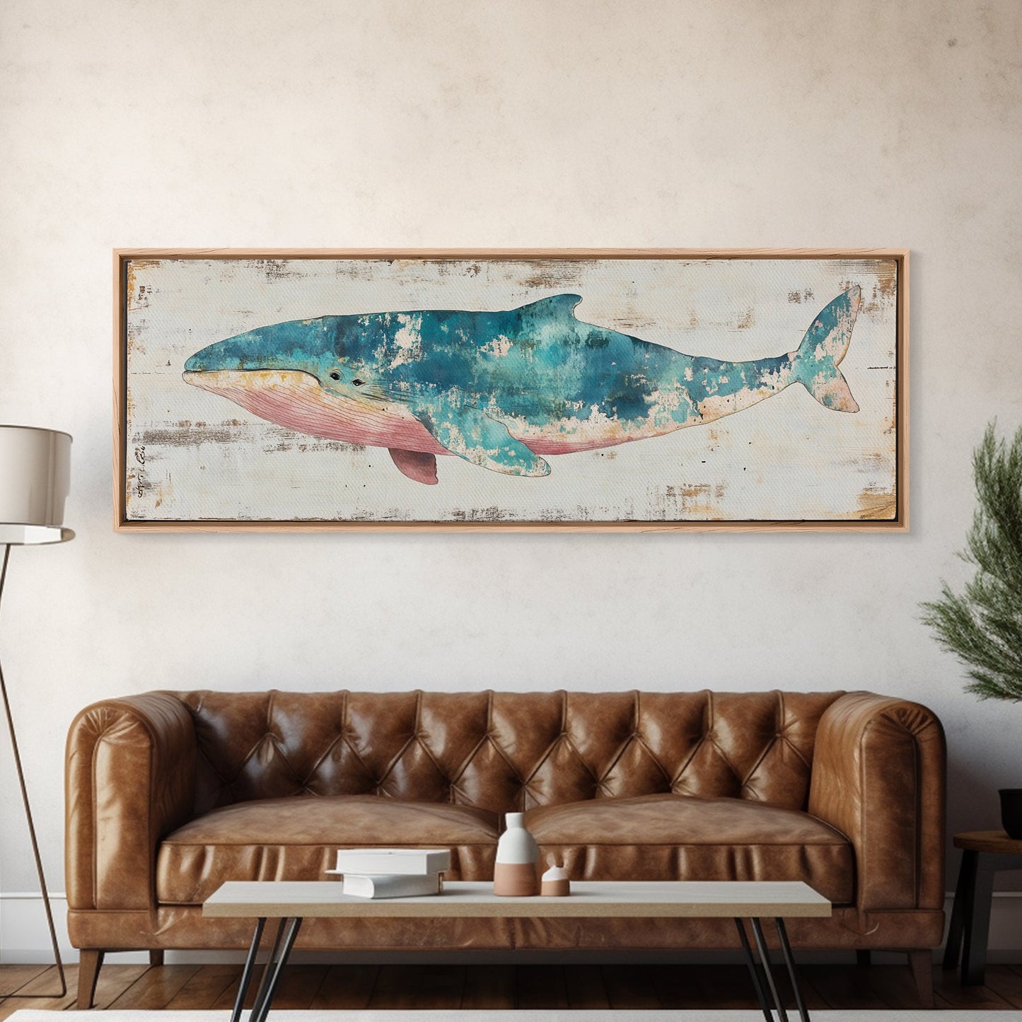 Humpback Whale Panoramic Wall Art Canvas Print - Wood Framed Canvas - Nautical Decor - Ready To Hang, Whale Art, Whale Fine Art