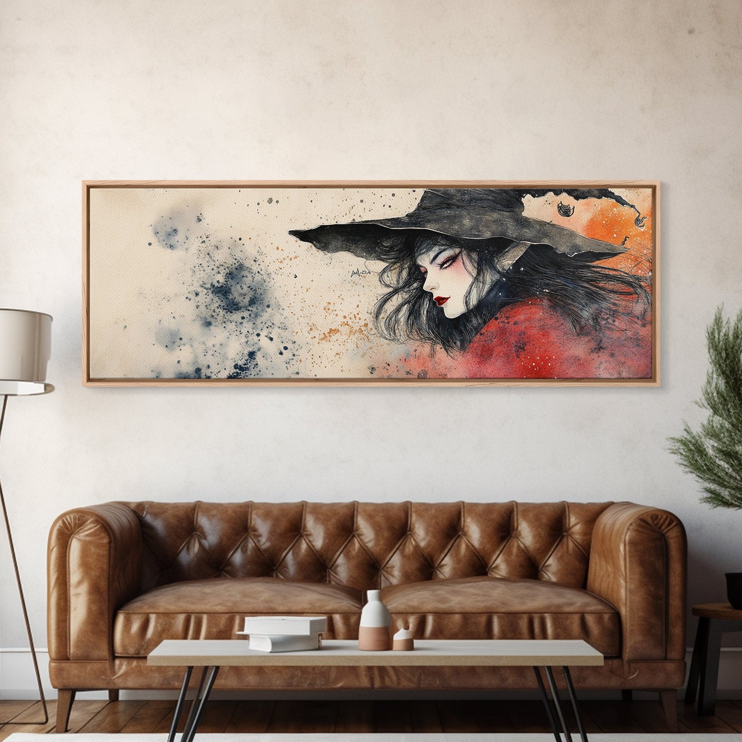 Panoramic Portrait of a Witch - Wabi Sabi Halloween Mashup - Halloween Decor - Witchy Wall Art - Witch Painting - Witch Art