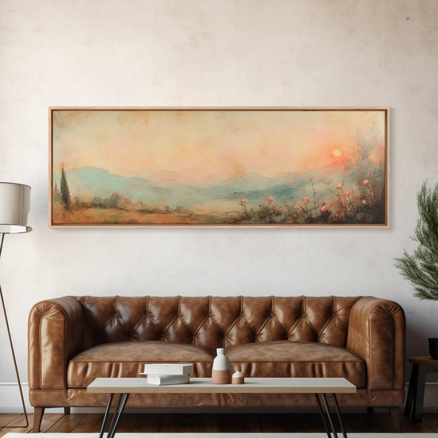 Moody Floral Landscape Painting Print, Panoramic Wall Art, Moody Artwork, Moody Landscape, Moody Wallpaper Wall Art, Moody Art Print