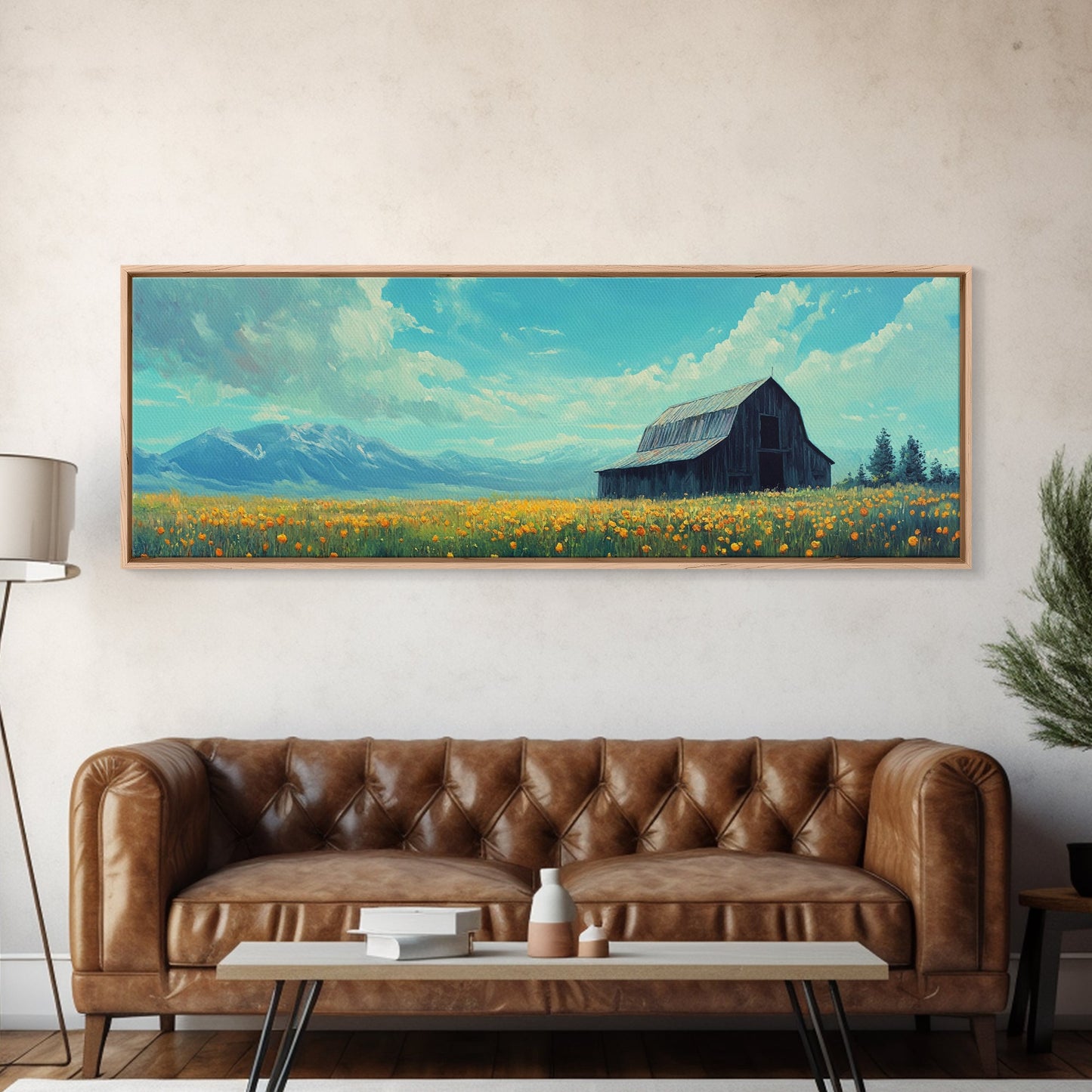 Old Barn In The Spring, Framed Canvas Print, Rustic Farmhouse Decor, Modern Farmhouse, Barn in Field of Wild Flowers, Farm House Art