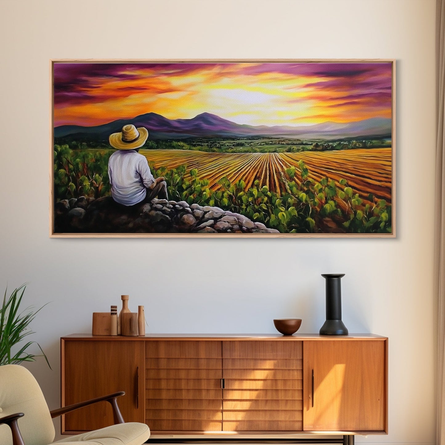 Farmhouse Wall Art Framed Canvas Print - Mexicano Art - Chicano Art - Oil Painting Print of a Tejano Farmer - Arte Mexicano