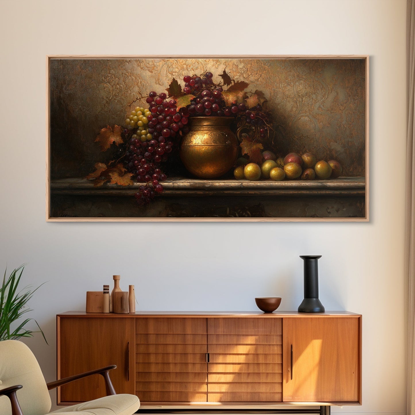 Still Life of Grapes, Framed Canvas Print, Victorian Oil Painting Print, Kitchen Wall Art, Kitchen Painting, Kitchen Home Decor