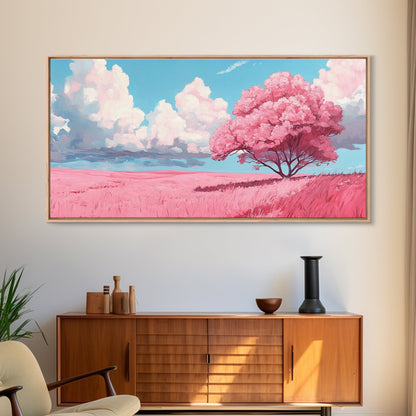 Pink Fields - Abstract Wall Art - Framed Canvas Print - Abstract Landscape Painting - Surrealist Wall Art - Above Sofa Modern Art
