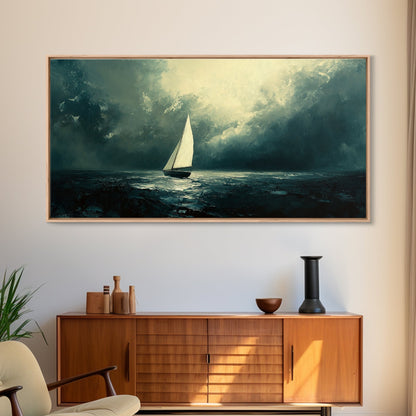 Sailing Through The Storm - Framed Canvas Print - Nautical Home Decor - Sailboat Painting - Sailing Painting - Nautical Seascapes Art