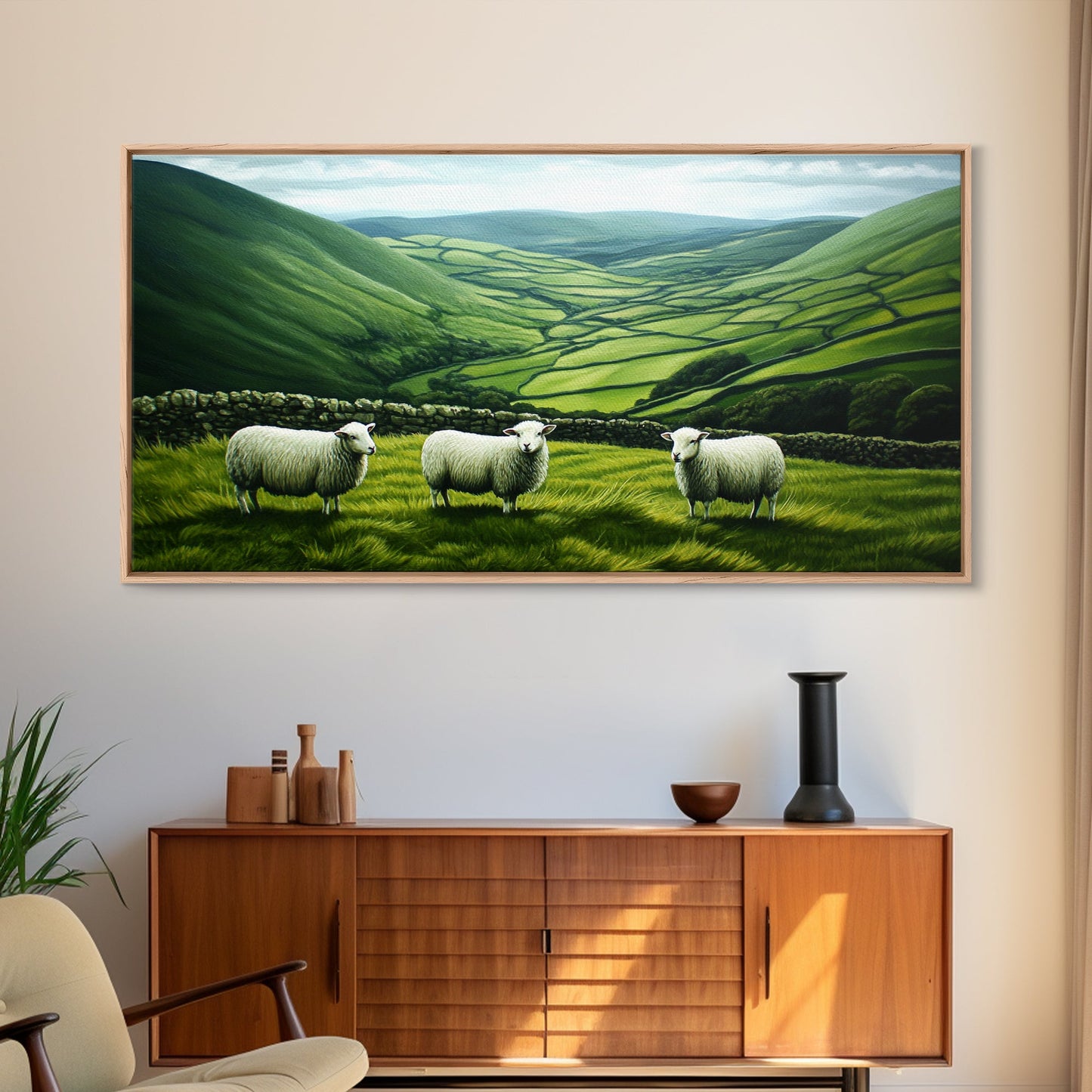 Scottish Highlands Canvas Print | Scottish Farmhouse Wall Art | Painting of Sheep in Scotland | Scotland Landscape Oil Painting
