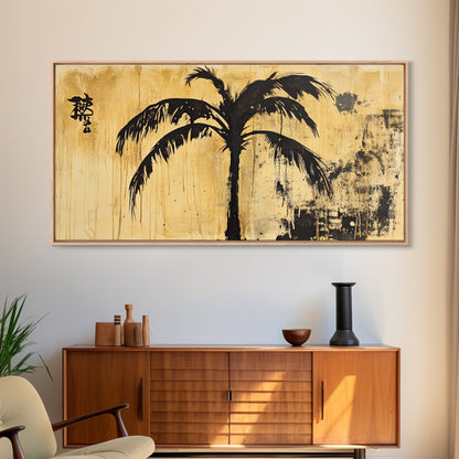 Palm Tree Abstract Painting Print, Coastal Decor, Framed Canvas Ready To Hang, Nautical Painting, Coastal Home Decor, Living Room Palm Tree Art