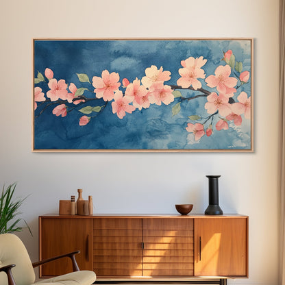 Kirschblüten-Wandbild auf Leinwand – Rosa Kirschblüten-Ölgemälde auf Leinwand – Wabi-Sabi-Wandkunst – Lila Baum-Naturdekor