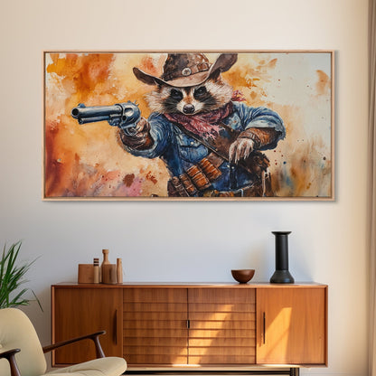 The Raccoon Cowboy - Framed Canvas Print - Raccoon Art - Trash Panda Cowboy