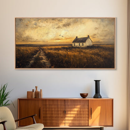 Retro Vintage Farmhouse Painting Print, Cute Rustic Boho Wall Art, Modern Farmhouse Oil Painting Wall Art for Living Room