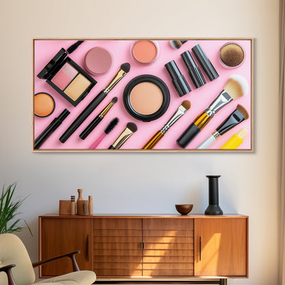 Makeup Spread Wall Art, Make Up Canvas Print, Preppy Dorm Room Wall Art, Girl's Dorm Room Wall Art, Makeup Painting
