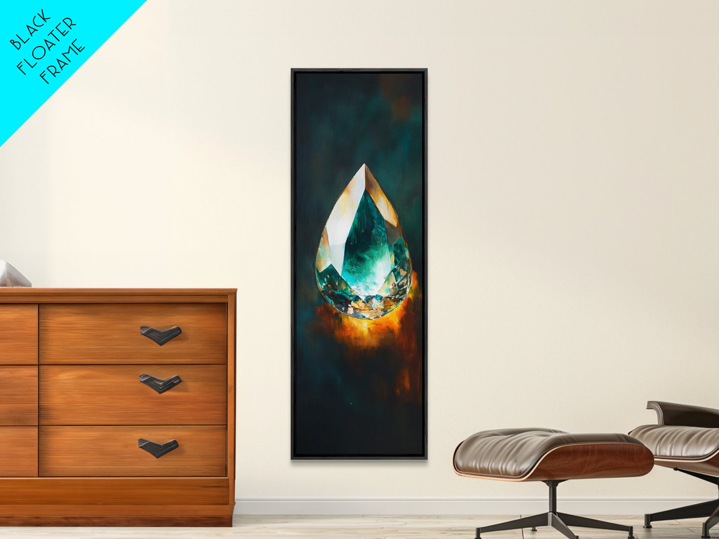 Blue Green Gemstone on Fire Canvas Print Abstract Sacred Geometry Art Moody Wall Art Unique Bedroom Decor Statement Piece