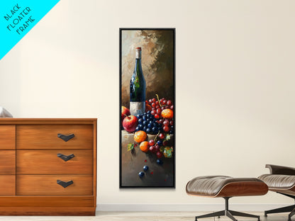 Skinny Vertical Art for Wine Cellar, Wine Room Art, Still Life Oil Painting of Wine and Grapes, Victorian Oil Painting, Retro Kitchen Decor
