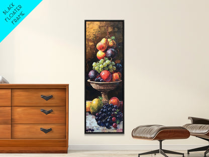 Still Life Oil Painting PRINT of Fruit, Kitchen Decor, Kitchen Wall Art, Grapes Painting, Long Skinny Art, Skinny Vertical Art, Tall Skinny Art