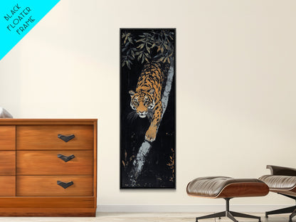 Framed Canvas Print of a Majestic Tiger Stalking Through the Jungle, Above Couch Art, Living Room Decor, African Art, Rustic Decor, Animal Art
