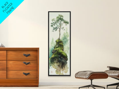 Framed Canvas Print Serene Tree Art Nature-Inspired Decor Wabi Sabi Art Botanical Print Calm Green Tones Above Couch Art Minimalist Decor