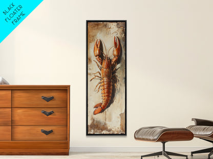 Funky Kitchen Art Framed Canvas Print, Crayfish Painting, New Orleans Cajun Wall Art, Oil Painting for Kitchen, Tall Skinny Art